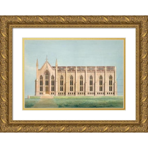 Alexander Jackson Davis 14x11 Gold Ornate Wood Frame and Double Matted Museum Art Print Titled - Design for the North Wing of the Library and Chapel Building at the University of Michigan, A