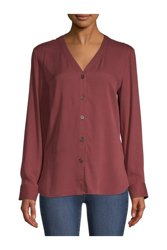 Women's V-Neck Button Front Blouse