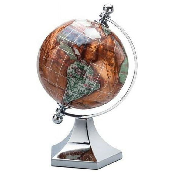 Alexander Kalifano GLP80BS-CPR 3 in. Gemstone Globe with Copper Amber Opalite Ocean with Bright Silver Contempo Stand