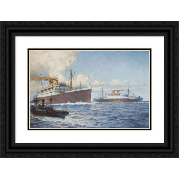 Alexander Kircher 18x13 Black Ornate Wood Framed Double Matted Museum Art Print Titled - Hamburg Ship