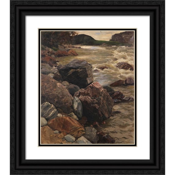 Alexander Koester 12x14 Black Ornate Wood Framed Double Matted Museum Art Print Titled: At the Eisack in South Tyrol (Approx. 1890)