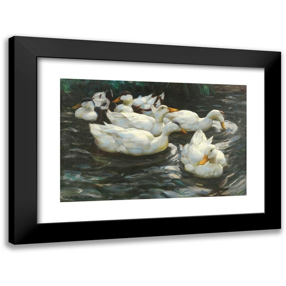 Alexander Koester 14x11 Black Modern Framed Museum Art Print Titled - Six Ducks in the Water, (Approx. 1900-1905)