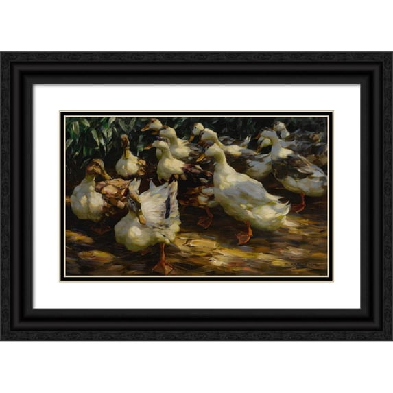 Alexander Koester 18x12 Black Ornate Wood Framed Double Matted Museum Art Print Titled - Ducks in Sunlight