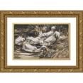 thumbnail image 1 of Alexander Koester 18x13 Gold Ornate Wood Frame and Double Matted Museum Art Print Titled - Six Ducks on the Reed Bank (1900), 1 of 4
