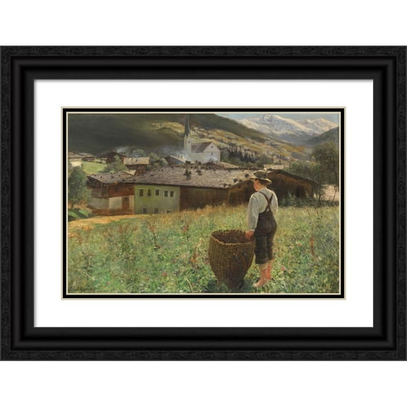 Alexander Koester 24x17 Black Ornate Framed Double Matted Museum Art Print Titled: Brixlegg Im Zillertal, Tyrol (1889)