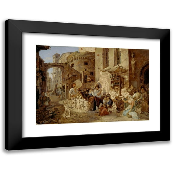 Alexander Lauréus 24x18 Black Modern Framed Museum Art Print Titled - Street View in Rome (1823)