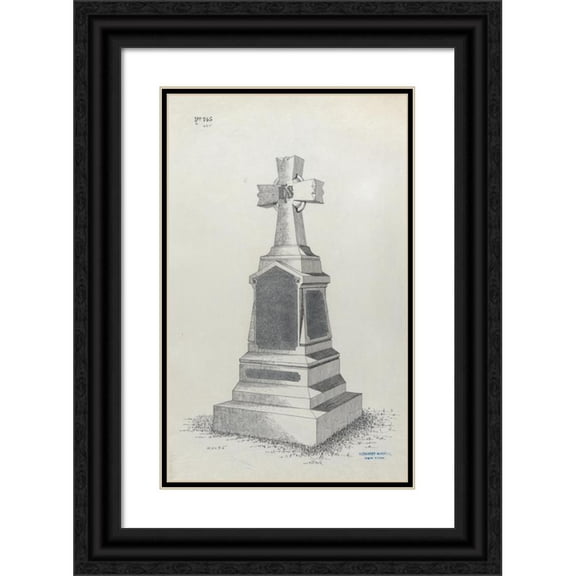 Alexander Maxwell 16x24 Black Ornate Framed Double Matted Museum Art Print Titled: Grave Monument with Cross, No. 745 (1840-80)