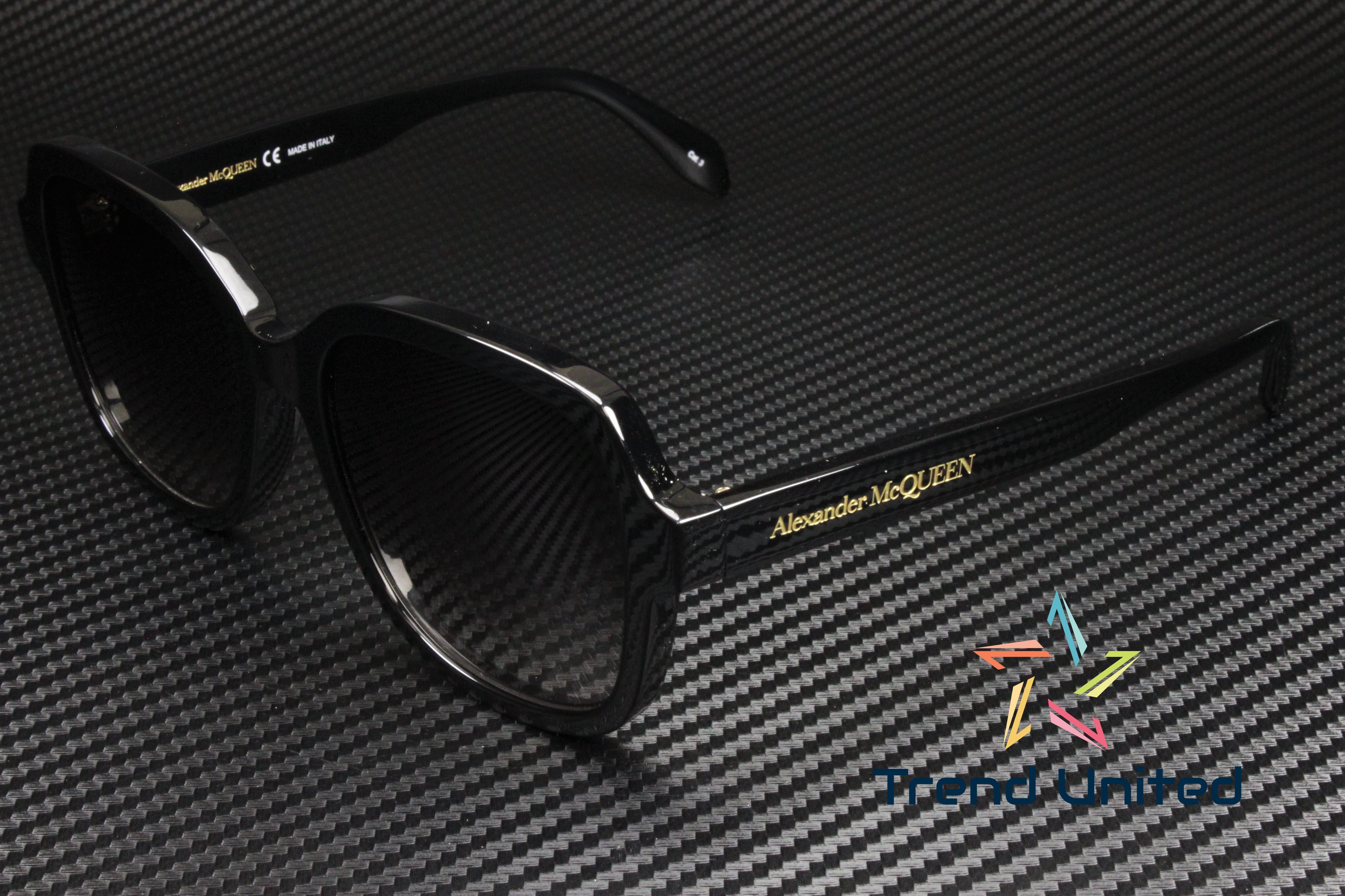 New Alexander McQueen AM 300S 001 Black Plastic Sunglasses Grey Gradient Lens Alexander McQueen Black Square Sunglasses for Women for sale  main image 3