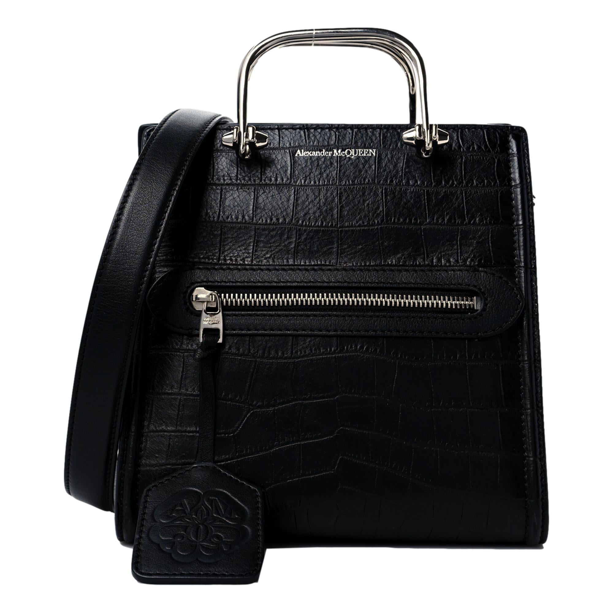 Alexander McQueen The Short Story Black Croc Print Leather