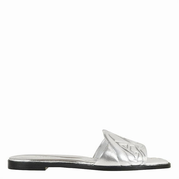 Alexander Mcqueen Flat Leather Slide Sandal Silver (Women's)