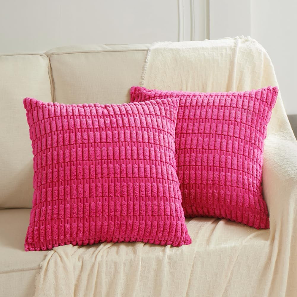 Fancy Homi 2 Packs Hot Pink Decorative Throw Pillow Covers 16x16 Inch