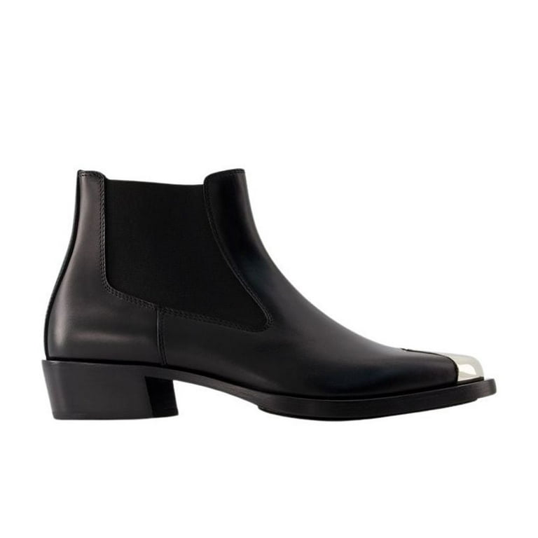 ショートブーツ・ブーティ alexander mcqueen Black leather ankle boots Alexander Mcqueen Chelsea Boots - Leather - Black/ Silver