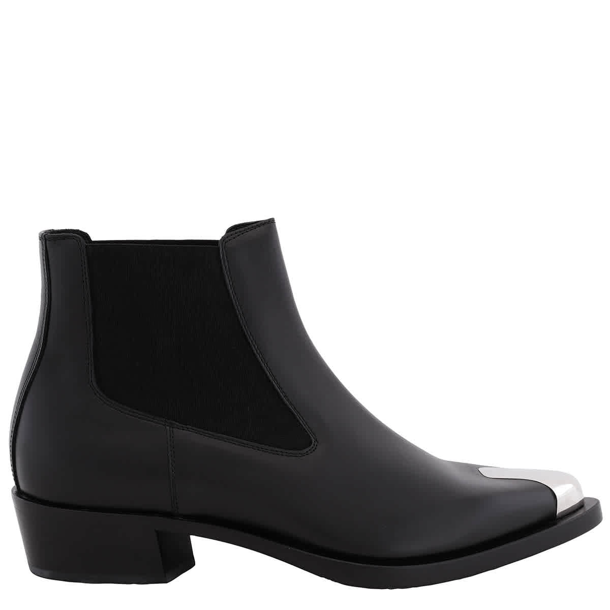 ショートブーツ・ブーティ Alexander Mcqueen Black Leather Ankle Boots Alexander Mcqueen Chelsea Boots - Leather - Black/ Silver