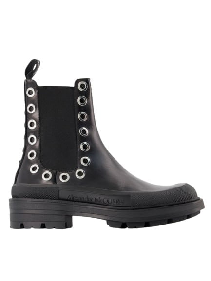 ショートブーツ・ブーティ Tread Slick Ankle Boots - Alexander Mcqueen - Leather - Blac Alexander Mcqueen Tread Slick Ankle Boots - Black/White