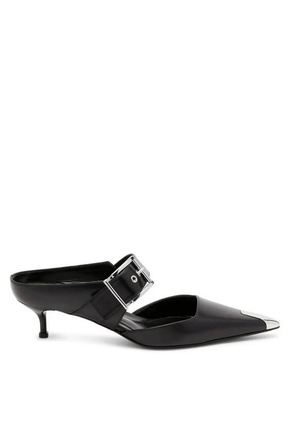 Punk Buckle Pointed-Toe Mules, Brand Size 35 (US Size 5)