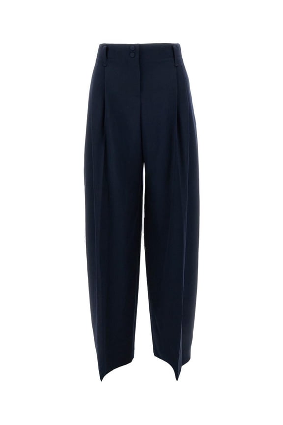 Wide-Leg Wool Trousers With Pleats And Side Pockets (Women's)