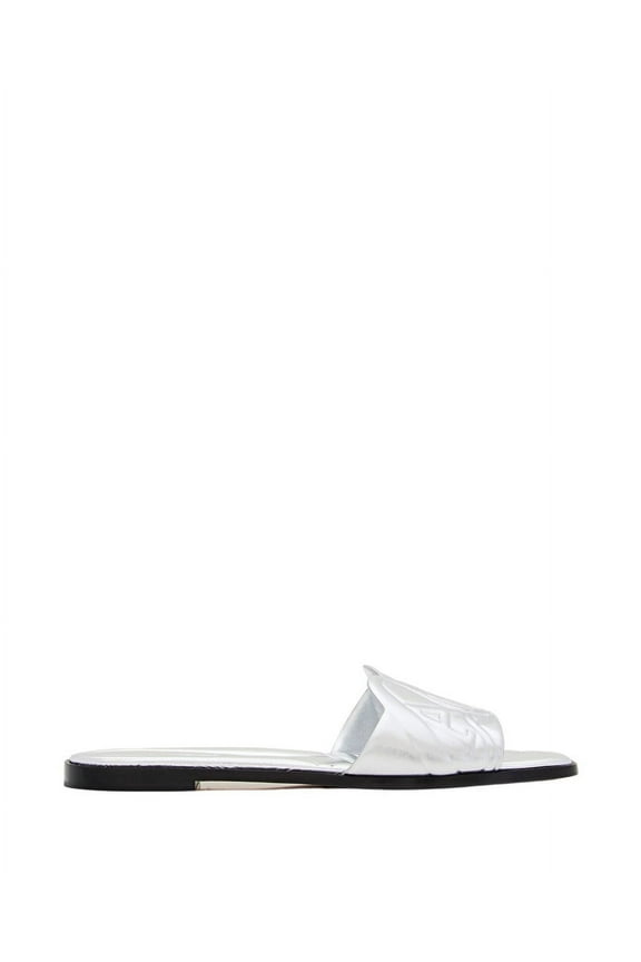 Flat Leather Slide Sandal Silver (Women's)