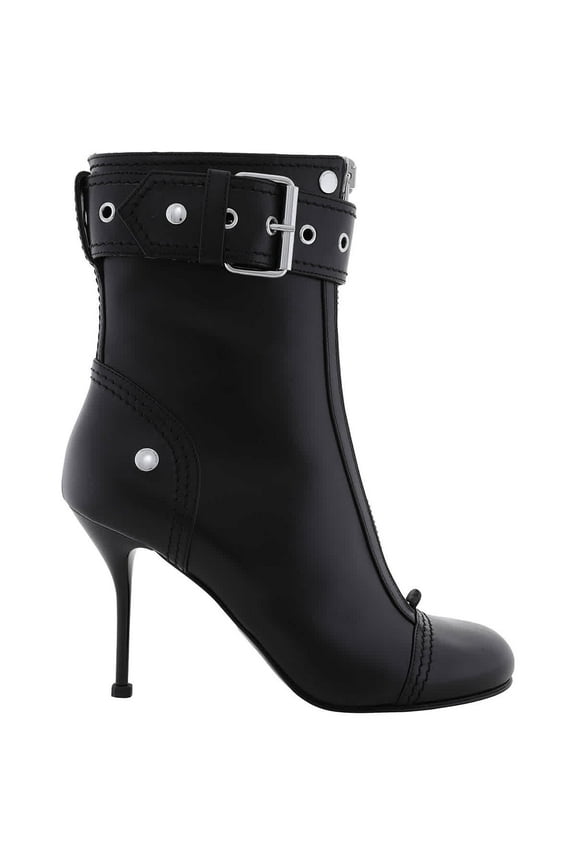 High-Heeled Ankle Boots - Leather - Black/Silver Black (Women's)
