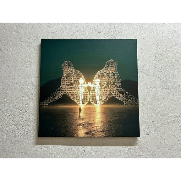 Alexander Milov Artwork, Inner Child Artwork, Modern Printed, Two People Turning Their Backs On Each Other At Burning Man, Canvas Wall Decor - Gold Framed