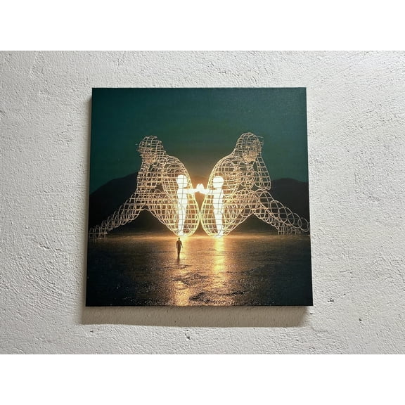 Alexander Milov Artwork, Inner Child Artwork, Modern Printed, Two People Turning Their Backs On Each Other At Burning Man, Canvas Wall Decor - White Framed