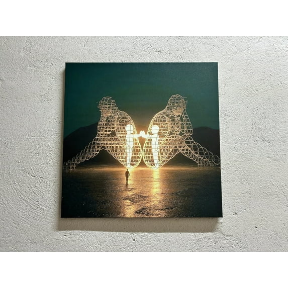 Alexander Milov Artwork, Inner Child Artwork, Modern Printed, Two People Turning Their Backs On Each Other At Burning Man, Canvas Wall Decor - White Framed