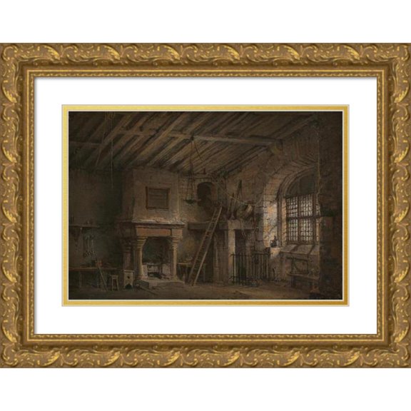 Alexander Nasmyth 24x18 Gold Ornate Framed and Double Matted Museum Art Print Titled - Stage Design for Heart of Midlothian; the Tolbooth (ca. 1819)