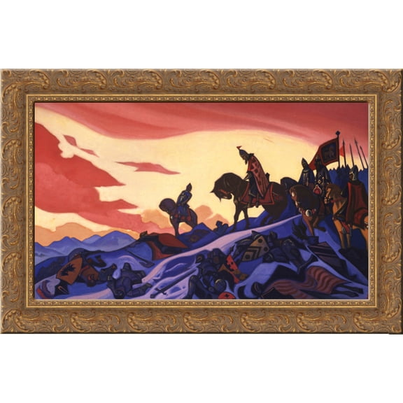 Alexander Nevsky 24x16 Gold Ornate Wood Framed Canvas Art by Nicholas Roerich