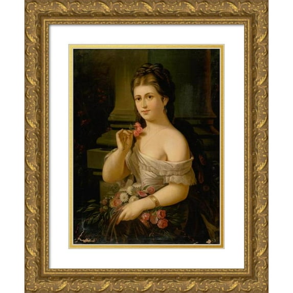 Alexander Nyulassy 19x24 Gold Ornate Framed and Double Matted Museum Art Print Titled - Young Woman with a Bouquet (1874)