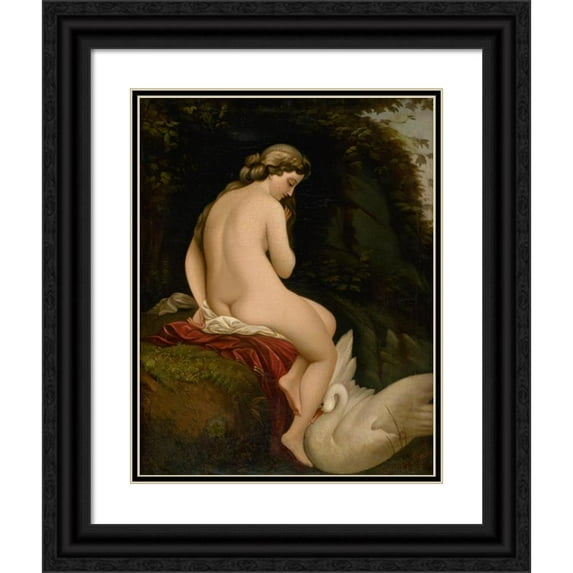 Alexander Nyulassy 20x24 Black Ornate Framed Double Matted Museum Art Print Titled: Leda and the Swan (1862)