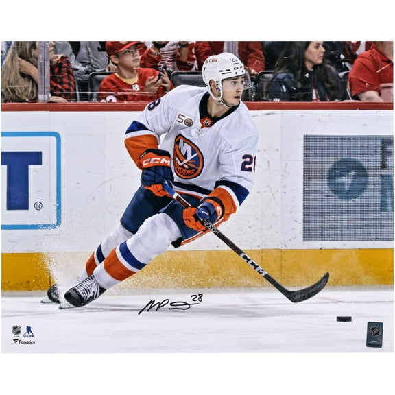 Alexander Romanov New York Islanders Autographed 16" x 20" White Jersey with Puck Photograph - Fanatics Authentic Certified
