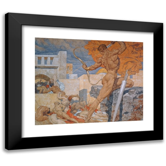 Alexander Rothaug 14x12 Black Modern Framed Museum Art Print Titled - Apollo, Sending Out the Plague Arrows (Around 1920)