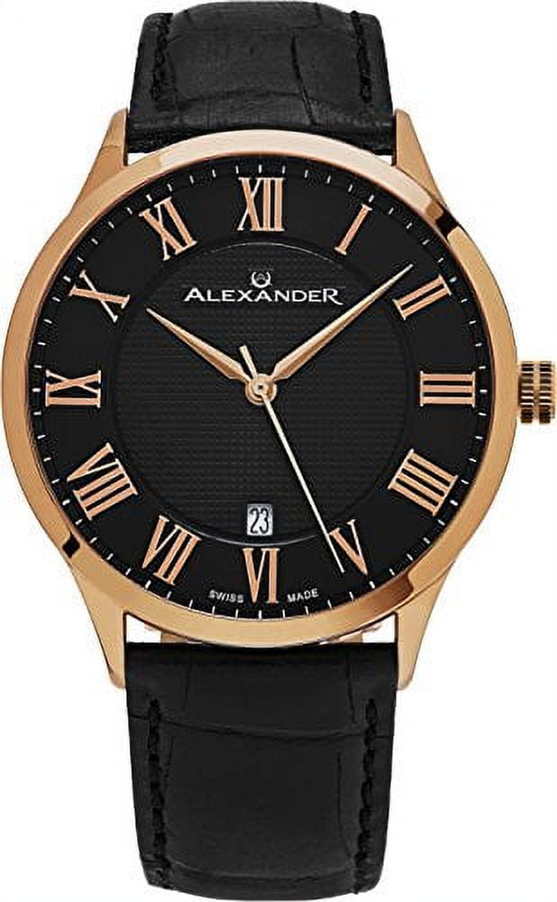 Alexander Statesman Triumph Rose Gold Swiss Made Black Leather Watch A103 05