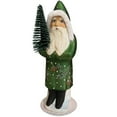 thumbnail image 1 of Alexander Taron 10.5” Paper Mache Santa in Matte Green Coat Christmas Candy Container, 1 of 1