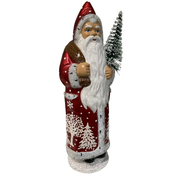 Alexander Taron 11 Paper Mache Santa in Red Coat with Ermine Edge Detail Christmas Candy Container
