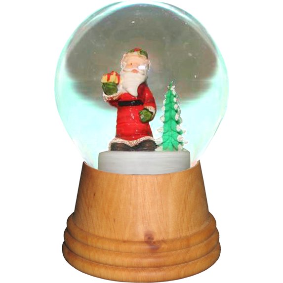 5" Brown, Green and Red Perzy Snow Globe - Medium Santa with Tree with Wooden Base