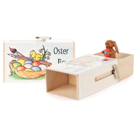 3.75" Brown, Red, and White Sliding Easter Rabbit Surprise Contemporary Music Box