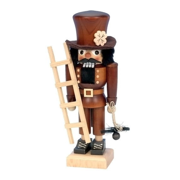 10.5" Free Standing Christian Ulbricht Handcrafted Natural Wooden Chimney Sweep Nutcracker