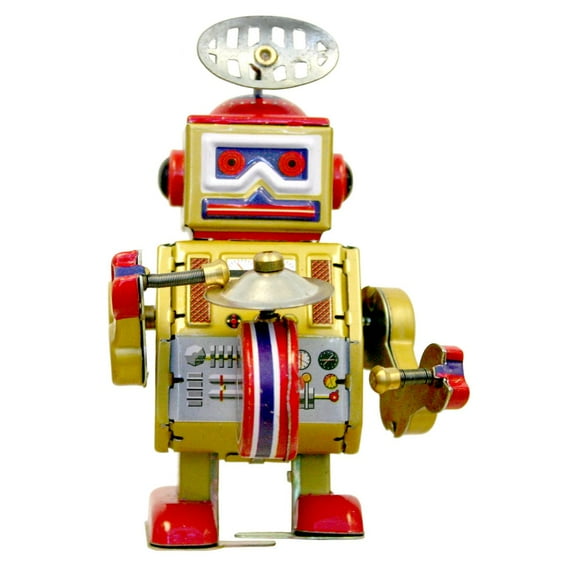 Alexander Taron 4.25" Gold and Red Vintage Style Drummer Robot Adult Collectible Tin Figure