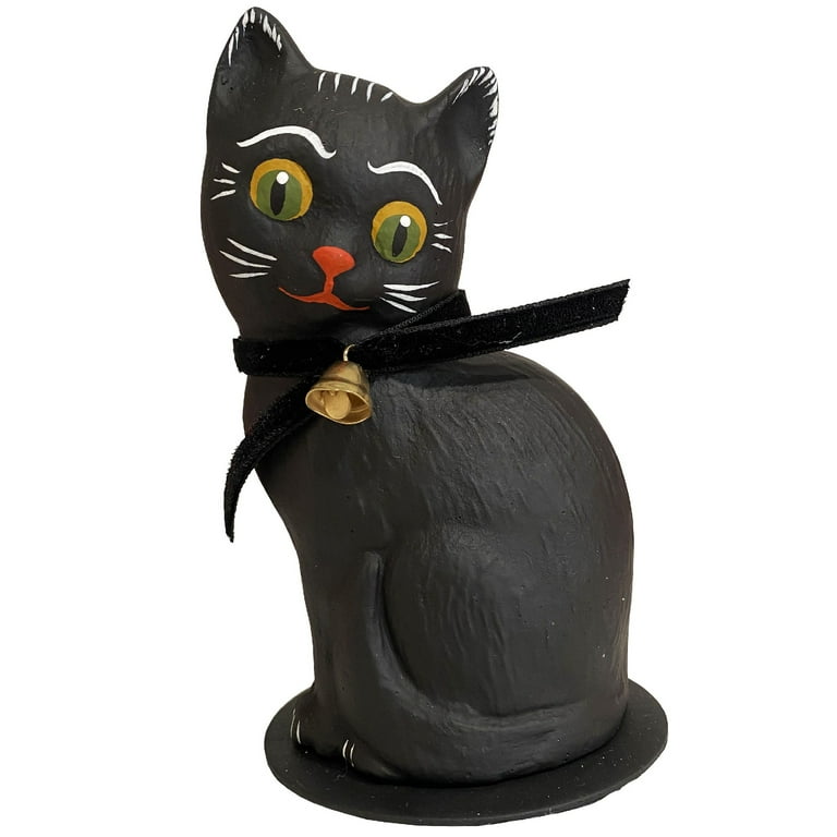 Alexander Taron 5.25” Paper Mache Black Cat with Bell