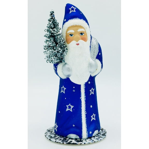 Alexander Taron 7.5" Blue and White Unique Santa with Silver Boots Schaller Paper Mache Candy