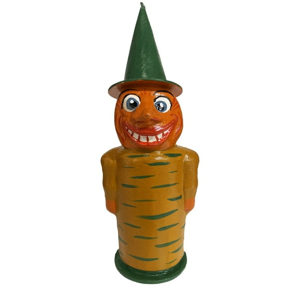 019-4 - Schaller Paper Mache Figurine - Cardboard Pumpkin Man - 7.5"H x 2.5"W x 3"D