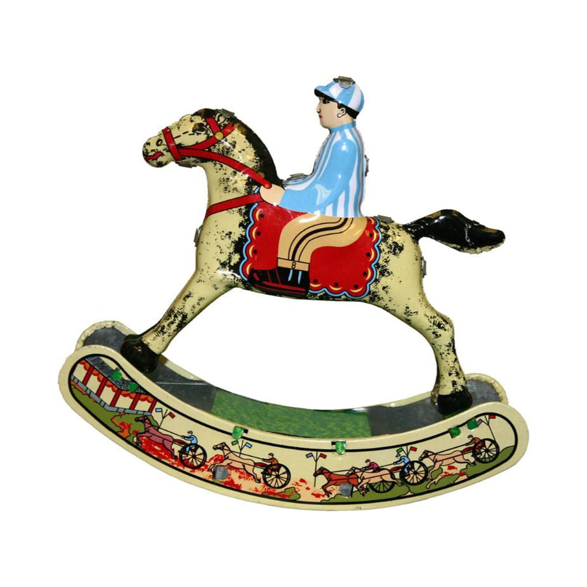 Horse with Jockey Collectible Key Wind Tin Toy - 5.5"
