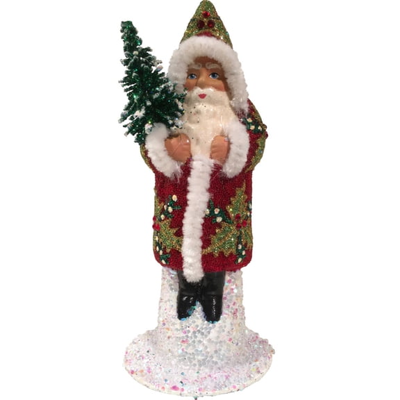 Alexander Taron 6.5" Vibrant Unique Santa Red and Green Schaller Paper Mache Candy Container