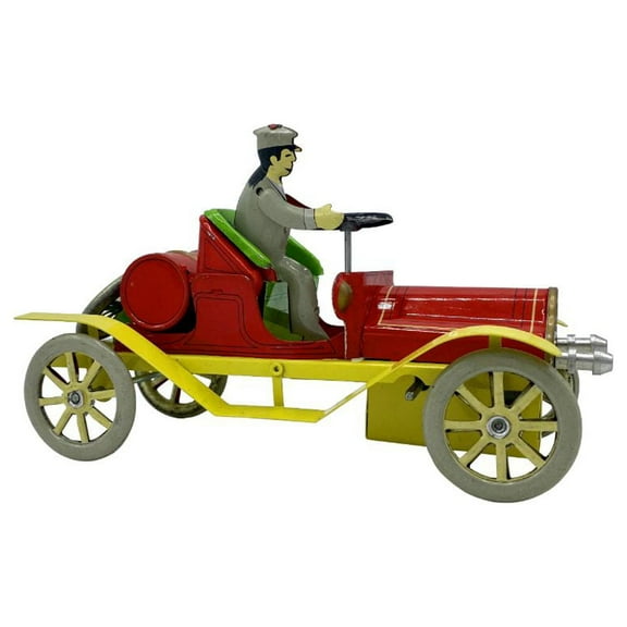 Alexander Taron Old Fashioned Brass-style Wind-up Collectible Tin Toy Car - 7" - Red and Yellow