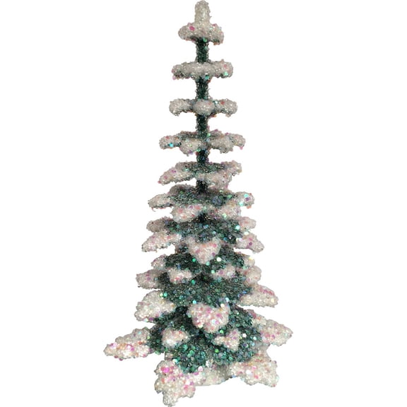 Alexander Taron 6.5" Shimmering White and Green Holiday Collectible Beaded Schaller Paper Mache Tree