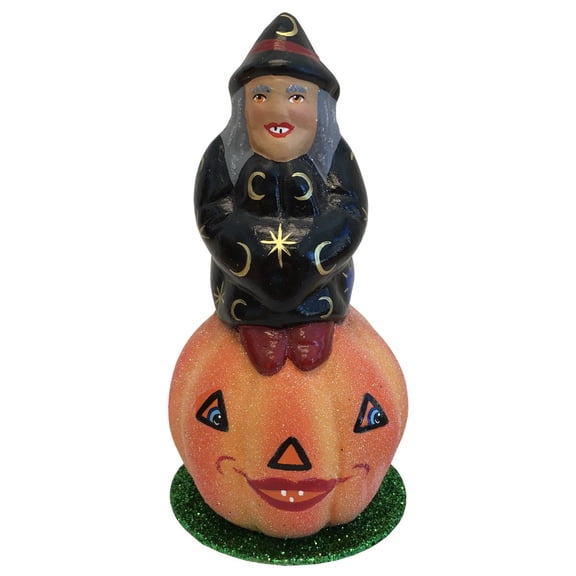 5.75" Vibrant Unique Witch on Pumpkin Schaller Paper Mache Candy Container