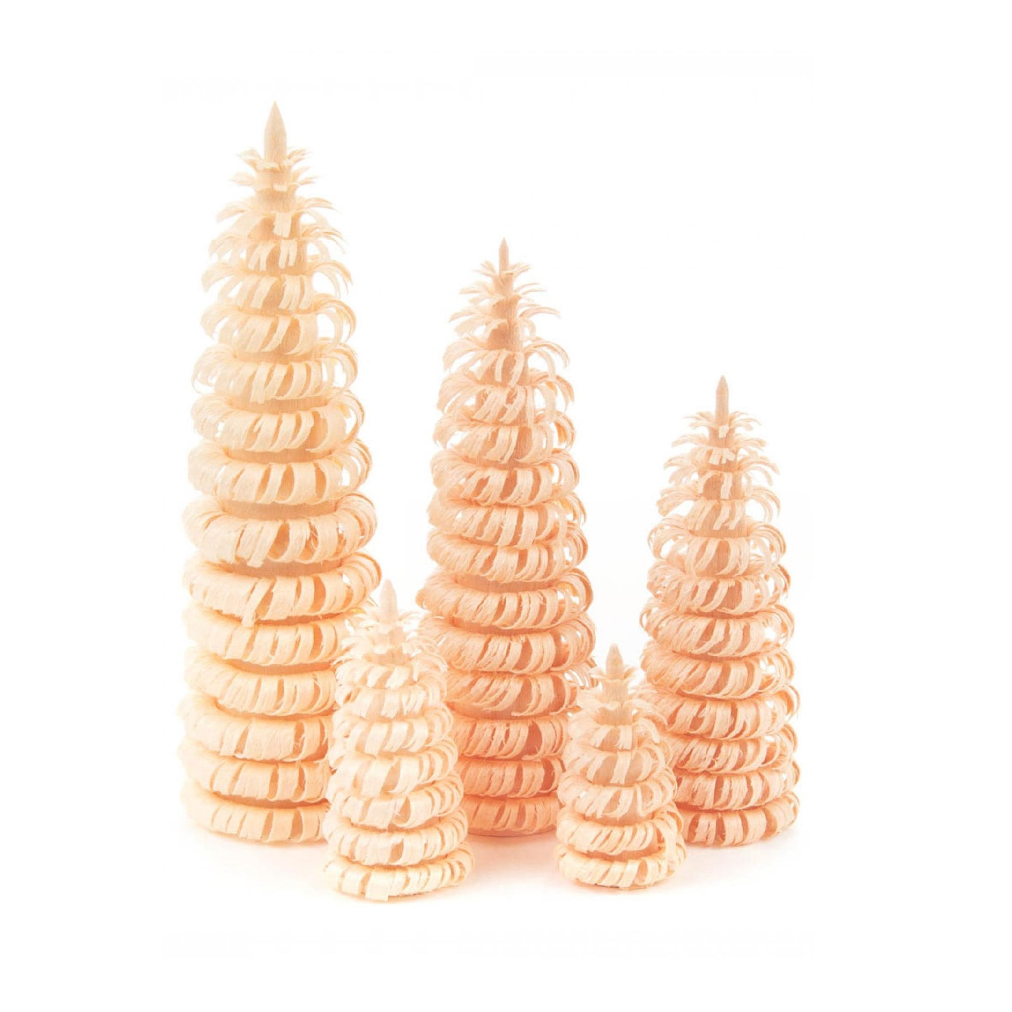 Set of 5 Natural Wood Shaved Winter Figurine Trees