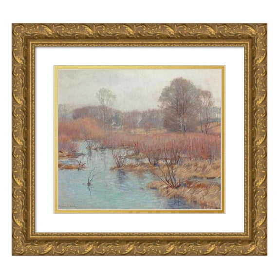 Alexander Theobald Van Laer 14x12 Gold Ornate Wood Frame and Double Matted Museum Art Print Titled - Spring Wetlands