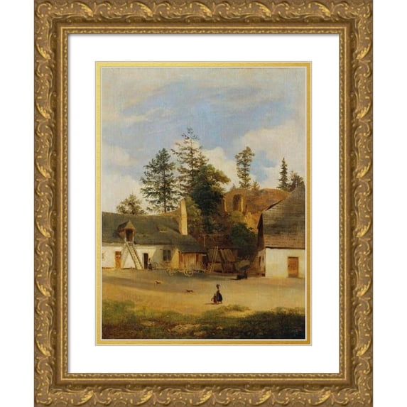 Alexander Trichtl 19x24 Gold Ornate Framed and Double Matted Museum Art Print Titled - Farm Yard