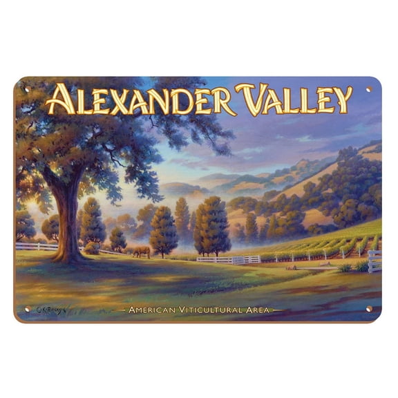 Alexander Valley Wineries - Robert Young Estate Winery - California Vineyards Wine Country Art by Kerne Erickson - 8 x 12 inch Vintage Wood Art Sign
